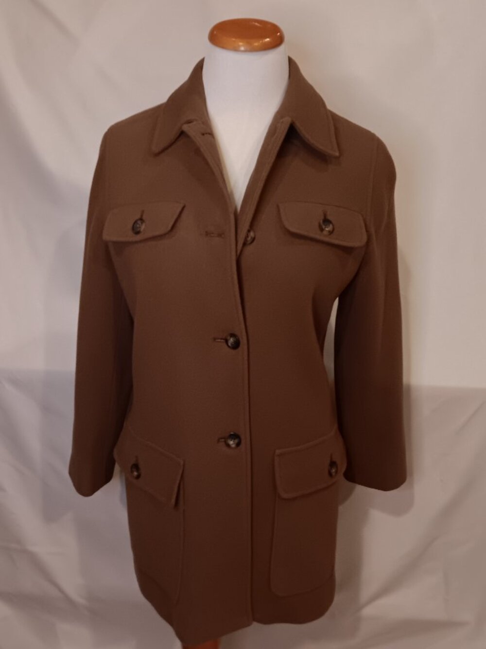 Harve Benard Long Wool Blend Coat Camel Peacoat Style Small
